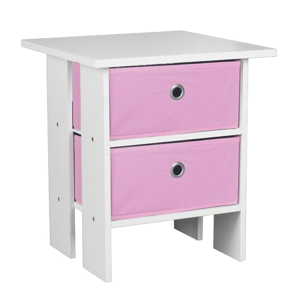 (White, Pink) 2 Drawer Wooden Bedside Table Living Room Cabinet