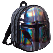 (One Size) The Mandalorian Helmet Bag 3D Metallic Star Wars Backpack Kids School Travel Bag