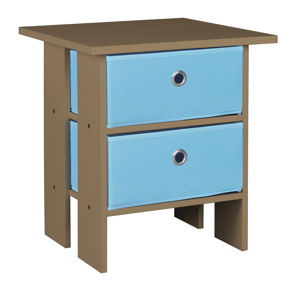 (Oak, Light Blue) 2 Drawer Wooden Bedside Table Living Room Cabinet