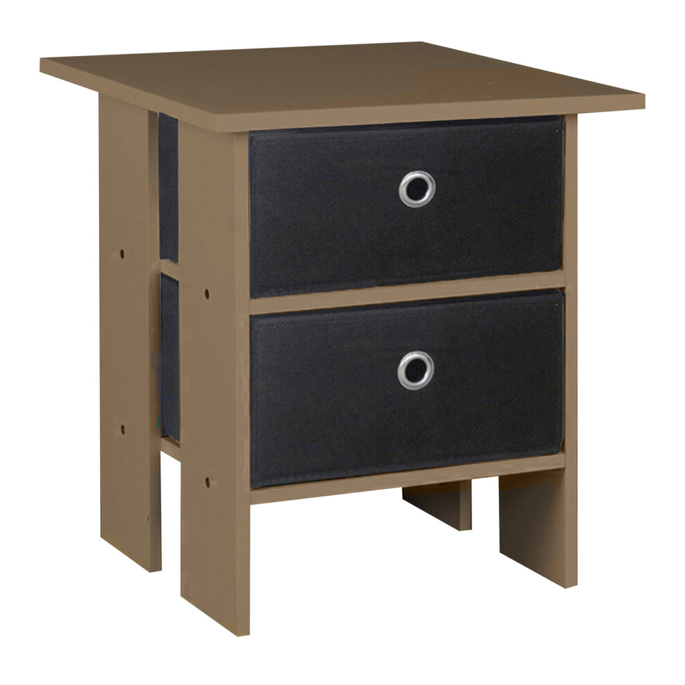 (Oak, Black) 2 Drawer Wooden Bedside Table Living Room Cabinet