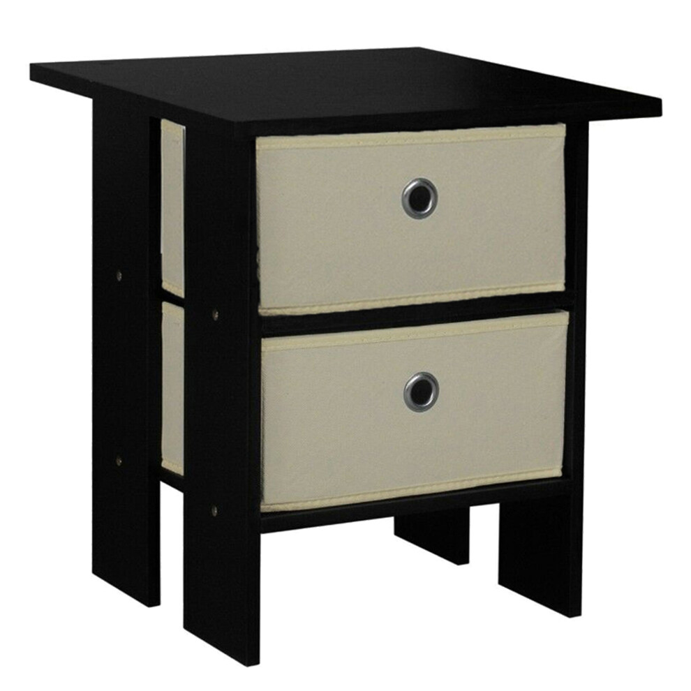 (Black, Beige) 2 Drawer Wooden Bedside Table Living Room Cabinet