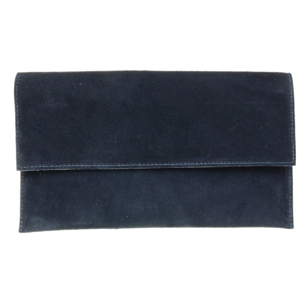 (Navy) Girly Handbags Plain Suede Clutch Bag