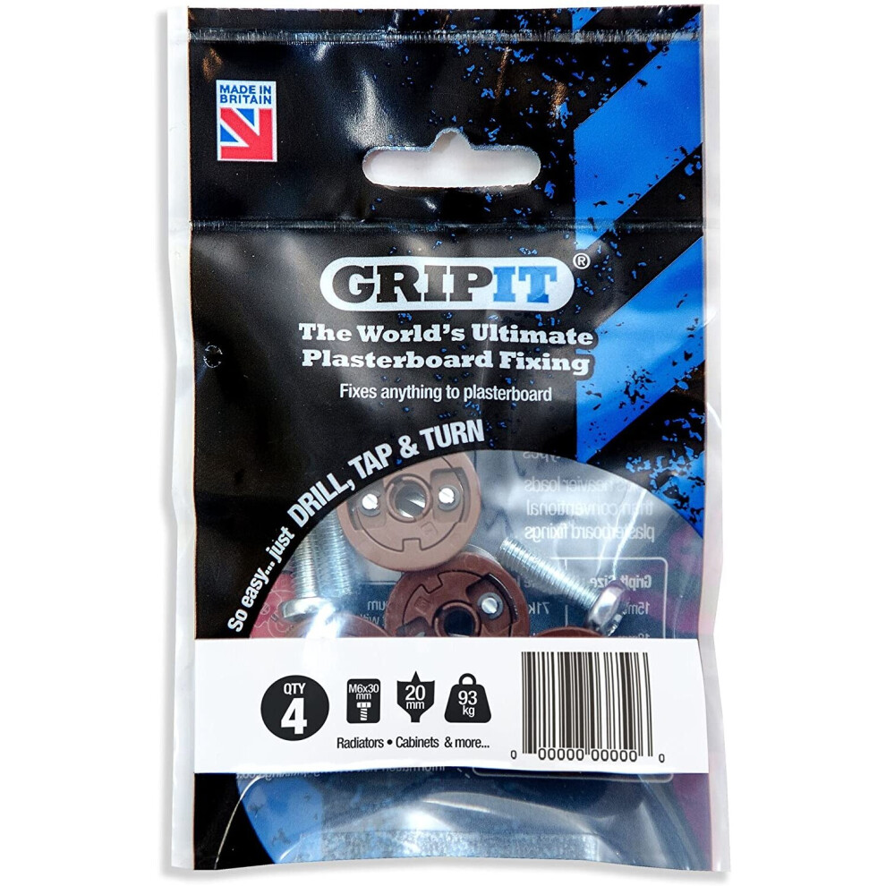 Gripit Brown 20Mm Plasterboard Fixings For Stud Walls - Max Load 93Kg (4 Pack) 700953975737
