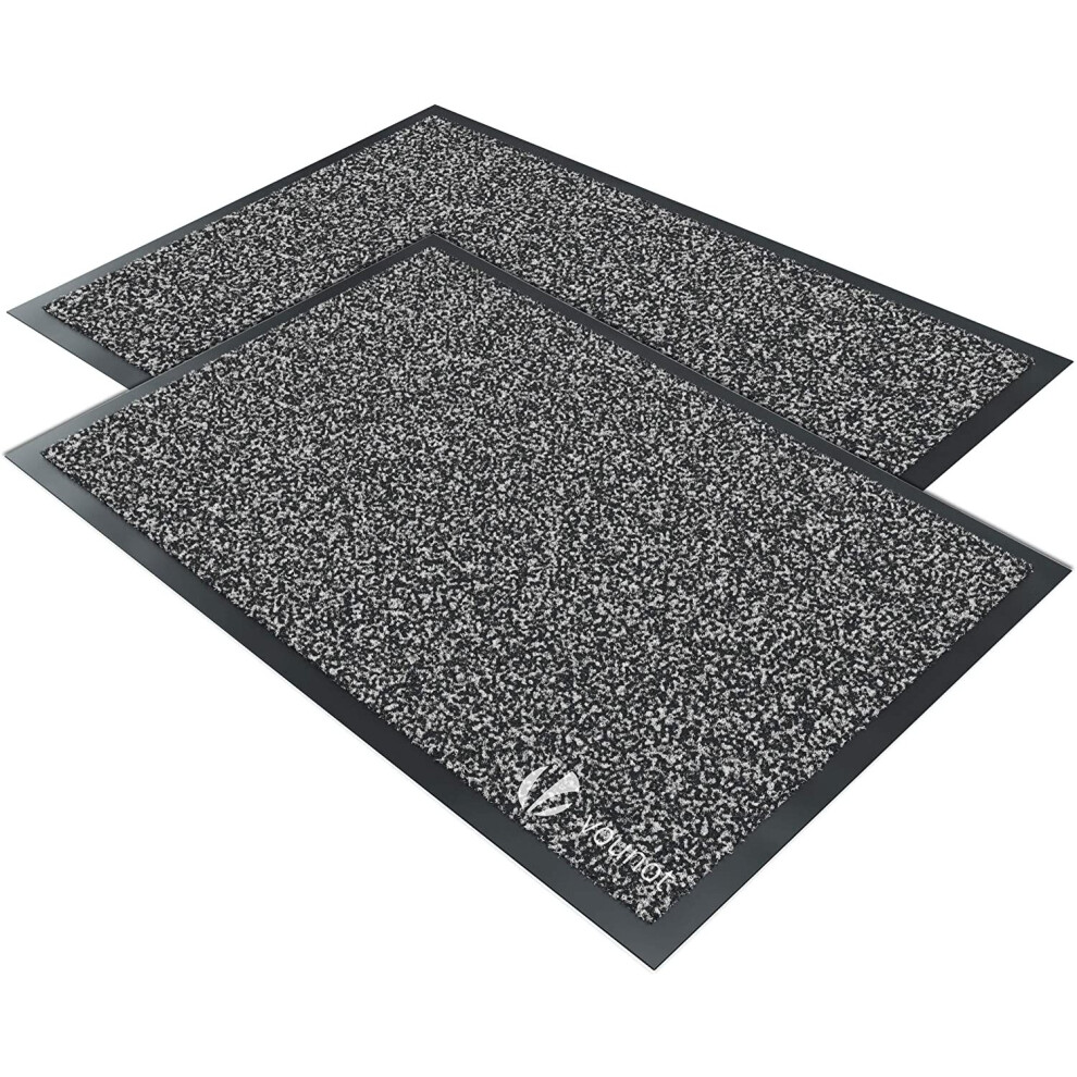 VOUNOT 2pcs Door Mats for Outdoor or Indoor, Dirt trapper, Non Slip Barrier Mat Washable Welcome Doormat Entrance Rug, Grey-Black, 40x60cm