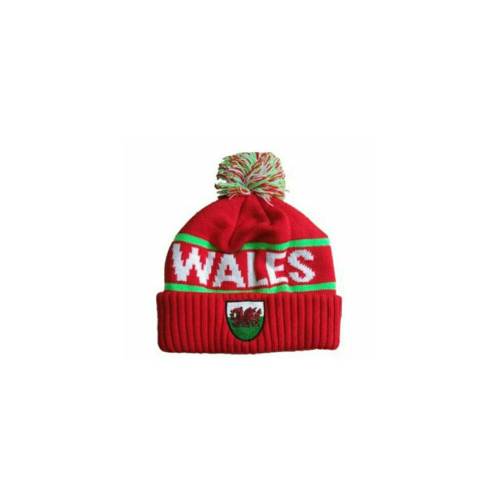 (SHEILD BOBBLE) New Unisex Wales Welsh Cymru Warm Winter Football Rugby Bobble Hats