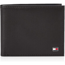 Tommy Hilfiger Eton Mini CC Wallet Purse - Brown Leather Unisex OS, Bill Slots, Pure Leather | Am0am00655_Black