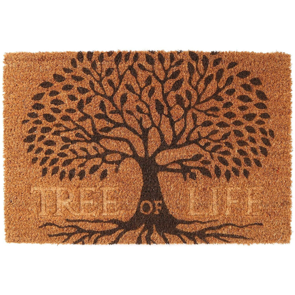 Carousel Home and Gifts Tree Of Life Doormat | Rectangular 60x40cm Outdoor Coir Door Mat | Non-Slip PVC Backed Natural Coir Doormat