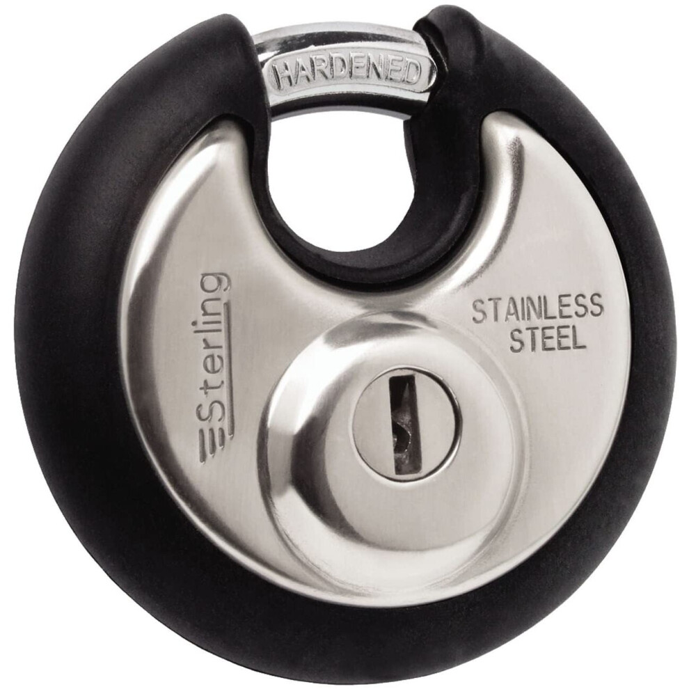 Sterling Spl100p 70Mm Closed Shackle Disc Padlock With Stainless Steel Body And Protective Bumper - Assorted Colours 5016567017110