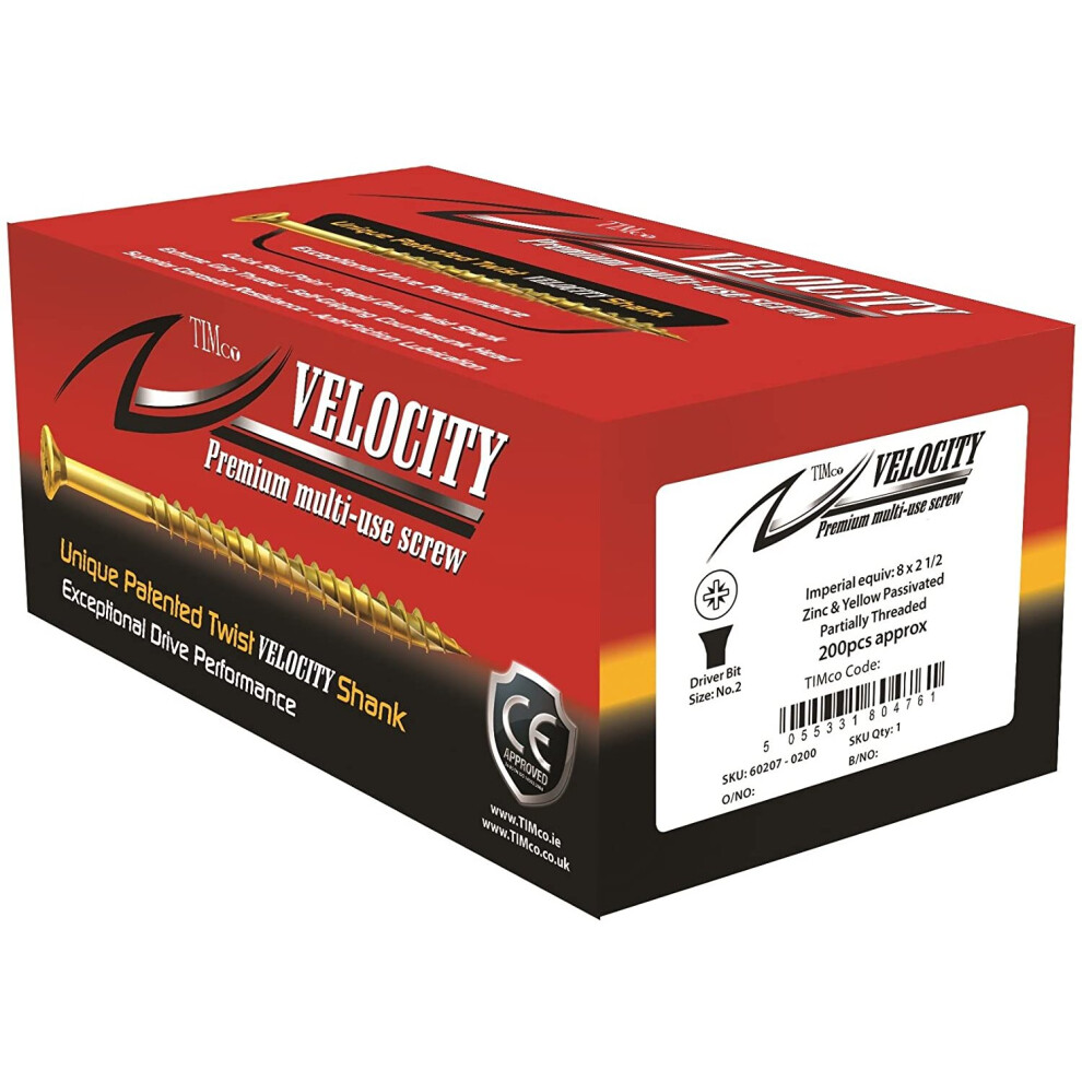 Timco 40050Vy Pz2 Csk Zyp Velocity Screw 4.0 X 50 - Yellow (Box Of 200) 5055331804747