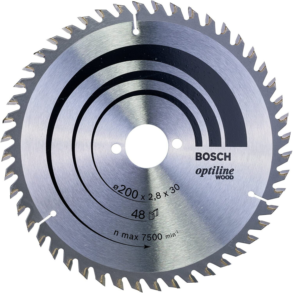 Bosch 2608640620 Optiline Wood Circular Hand Saw Blade, 200Mm X 2.8Mm X 30Mm, 48 Teeth, Silver