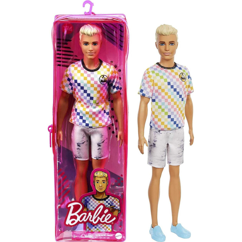 Barbie Ken Fashionistas Doll #174 With Sculpted Blonde Hair Wearing A Surf-Inspired Checkered Shirt