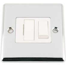 Fused Switch - Polished Chrome - Classic - White Insert Plastic Switch - 13 Amp Switched Fused Spur Unit