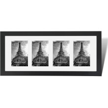 Fabian Clarke London Modern Black 20x8 Picture Photo Frame with White Mount For Four 6x4 Photos Multi Aperture Wood Moulding