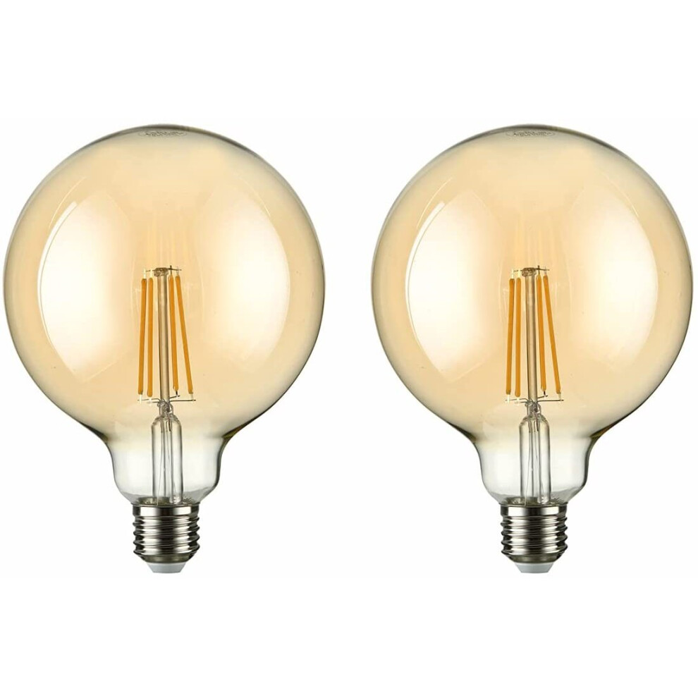 TEKLED G125 Filament Vintage LED Bulbs | E27 Edison Screw | Energy Saving 6W Light Bulb 60W Equivalent | DIMMABLE Amber 2500K 600LM | 2-Pack | Warm-image-OPC-P8TJSFQ-NEW