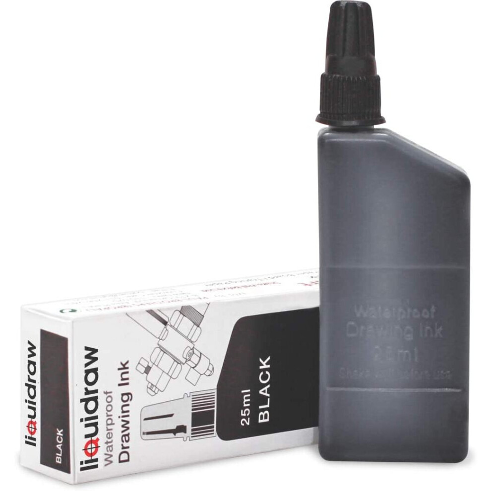 Liquidraw Technical Pen Waterproof Drawing Ink 25Ml (Compatible With Rotring Isograph Pens) Black