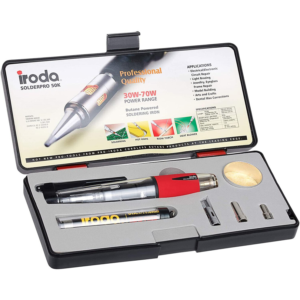 Iroda N12ar Solderpro 50 30-70W Butane Gas Soldering Iron Kit, Black 742286151907