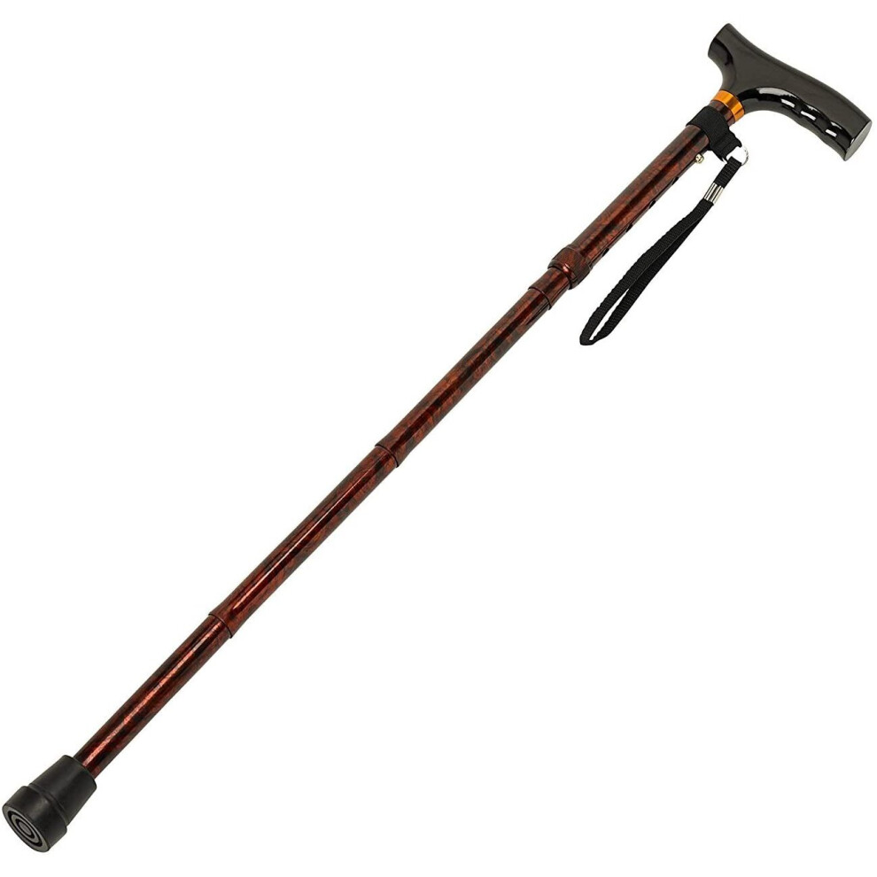 Homecraft Folding Coloured Walking Stick With Wooden Handle, Lightweight Adjustable Walking Cane For Balance, Mobility Aid, Walnut, 825-925 Mm/33-37 I