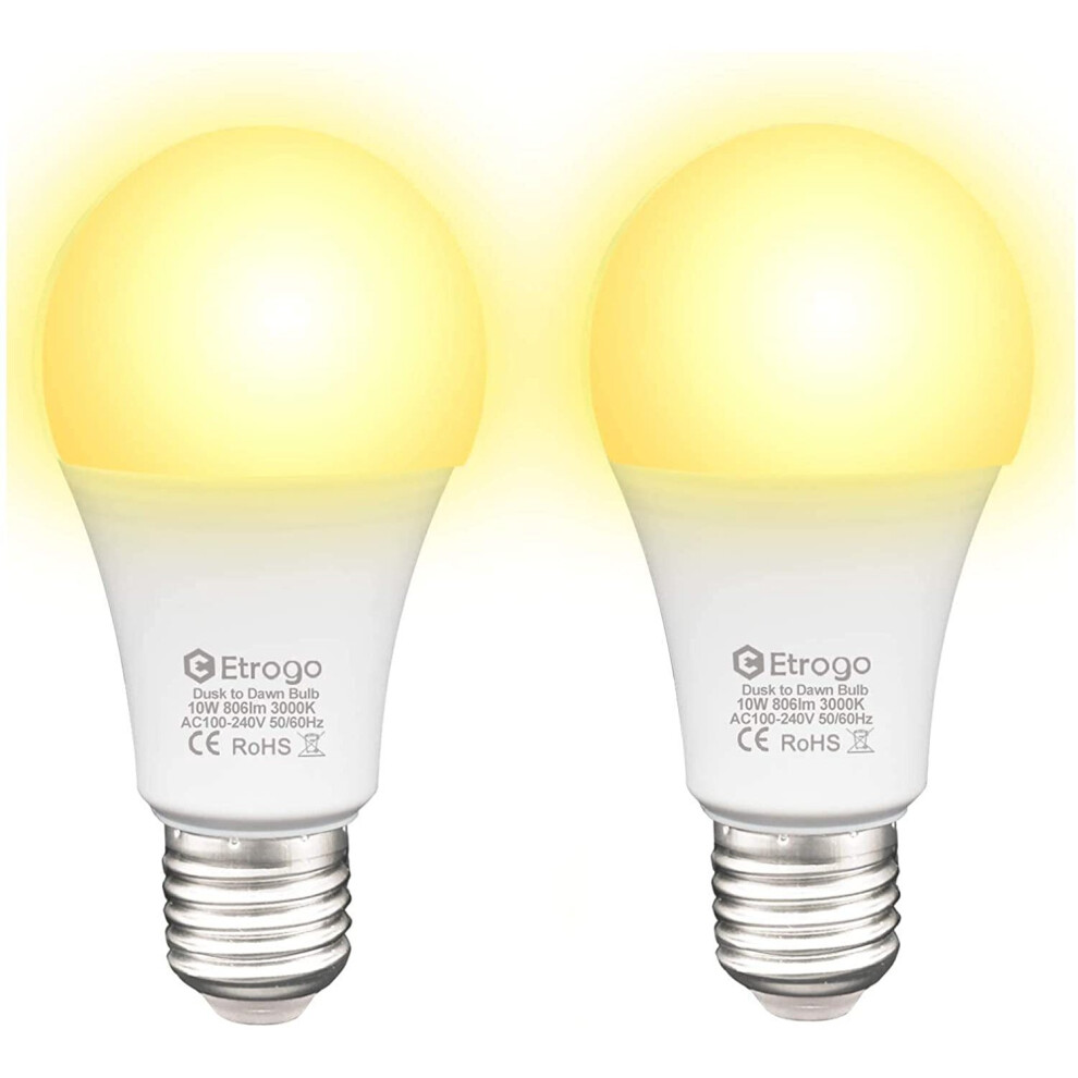 Etrogo E27 Sensor Light Bulbs,Built-in Dusk Till Dawn Sensor 10W Warm White 3000K Equivalent to 100W Auto On/Off for Entrance Door Front Porch Patio G