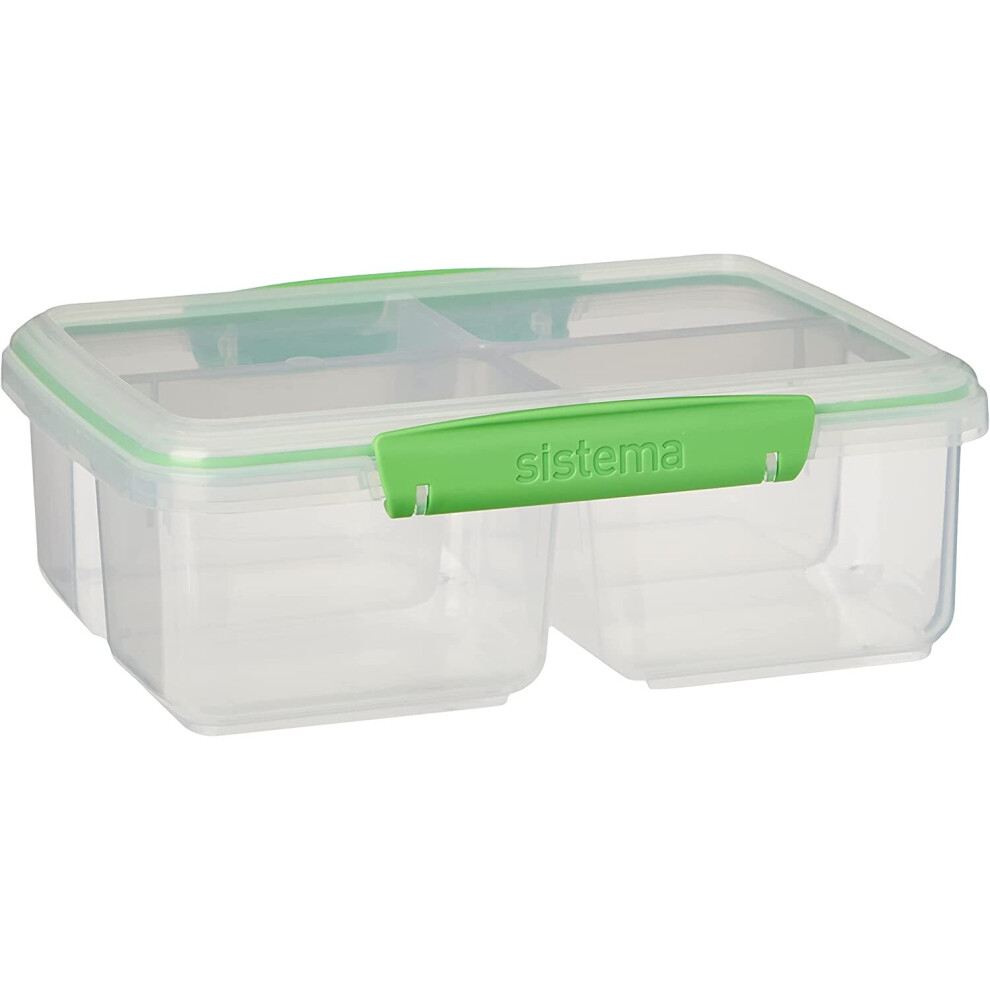 Sistema 1007708 To Go Quad Split Food Storage Container, Clear with Coloured Clips, 1.7 L