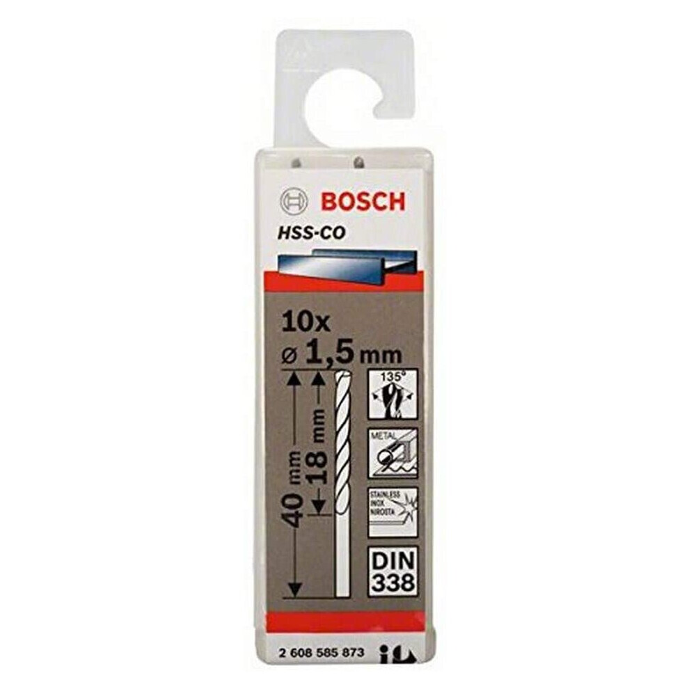 Bosch Professional 10pc. HSS-Co Metal Drill Bit (stainless steel, 1.5 x 18 x 40 mm, accessory drill driver)