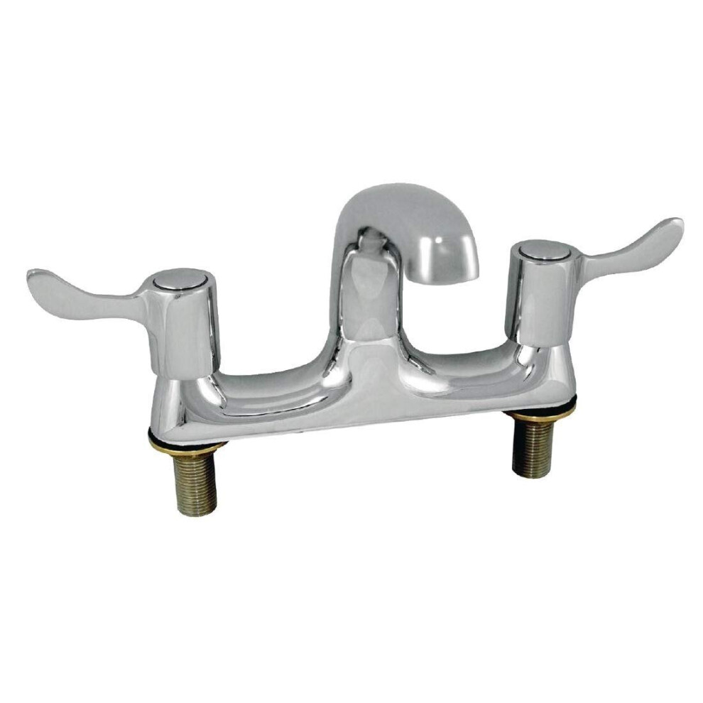 Vogue Twin Mixer Lever Deck Tap Swivel Spout Sink Faucet With Hot Cold Levers 5055437299164