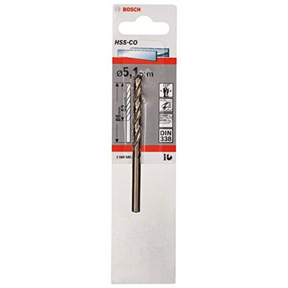 Bosch Professional HSS-Co Metal Drill Bit (stainless steel, 5.1 x 52 x 86 mm, accessory drill driver)