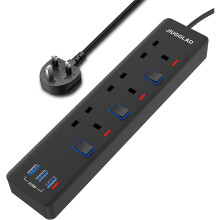 Power Strip Extension USB slots 13A Lead 3 Way Outlets Overload Protection Surge Protector Plug Lead with Individual Switches Indicator Light 1.8 Mete