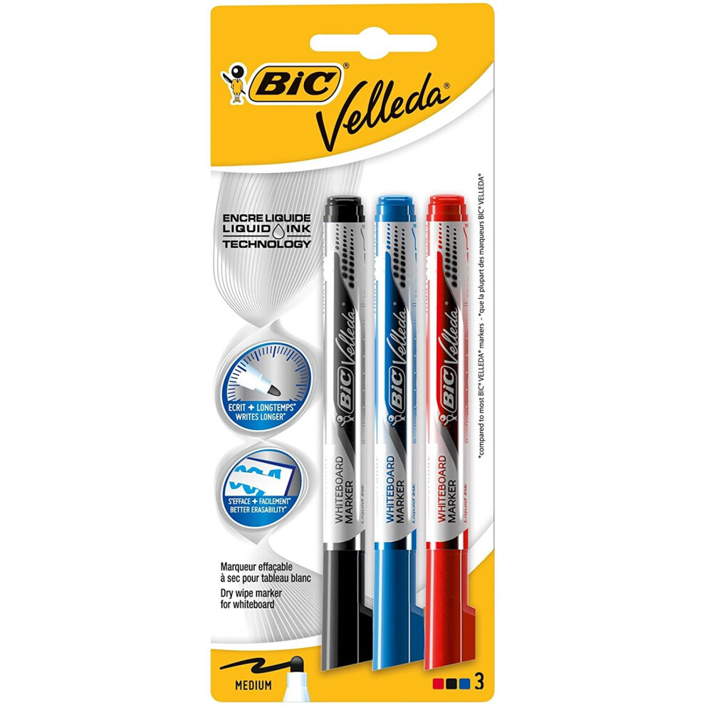 BIC Velleda Pocket Whiteboard Pens - Assorted Colours, Pack of 3