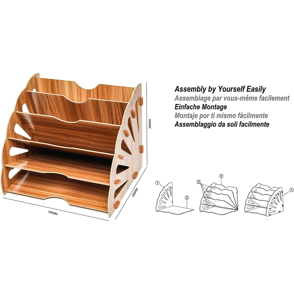 Exerz Wooden Filing Trays, Large Wood Office Desk Stationery Expanding File Organiser Rack Tray Holder Divider for A4 Paper, Magazine, Paperwork and D