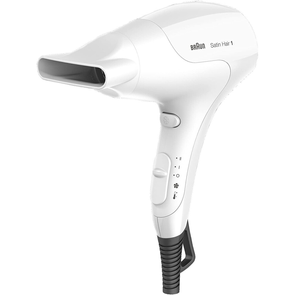 Braun Satin Hair 1 PowerPerfection HD180 Hair Dryer with Styling Nozzle, 1800 Watt, White (2_pin_plug)