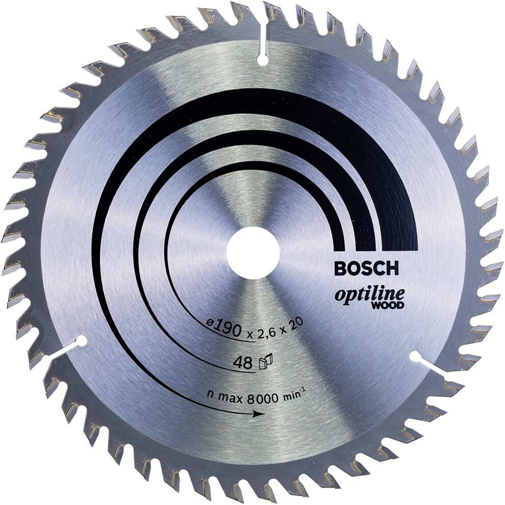 Bosch 2608640614 Optiline Wood Circular Hand Saw Blade, 190mm x 2.6mm x 20mm, 48 Teeth, Silver