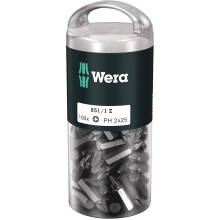 Wera 05072441001 DIY Bit 851/1Z for Phillips Screws PH 100 pcs PH2x25mm, Silver, PH2 / PZ2