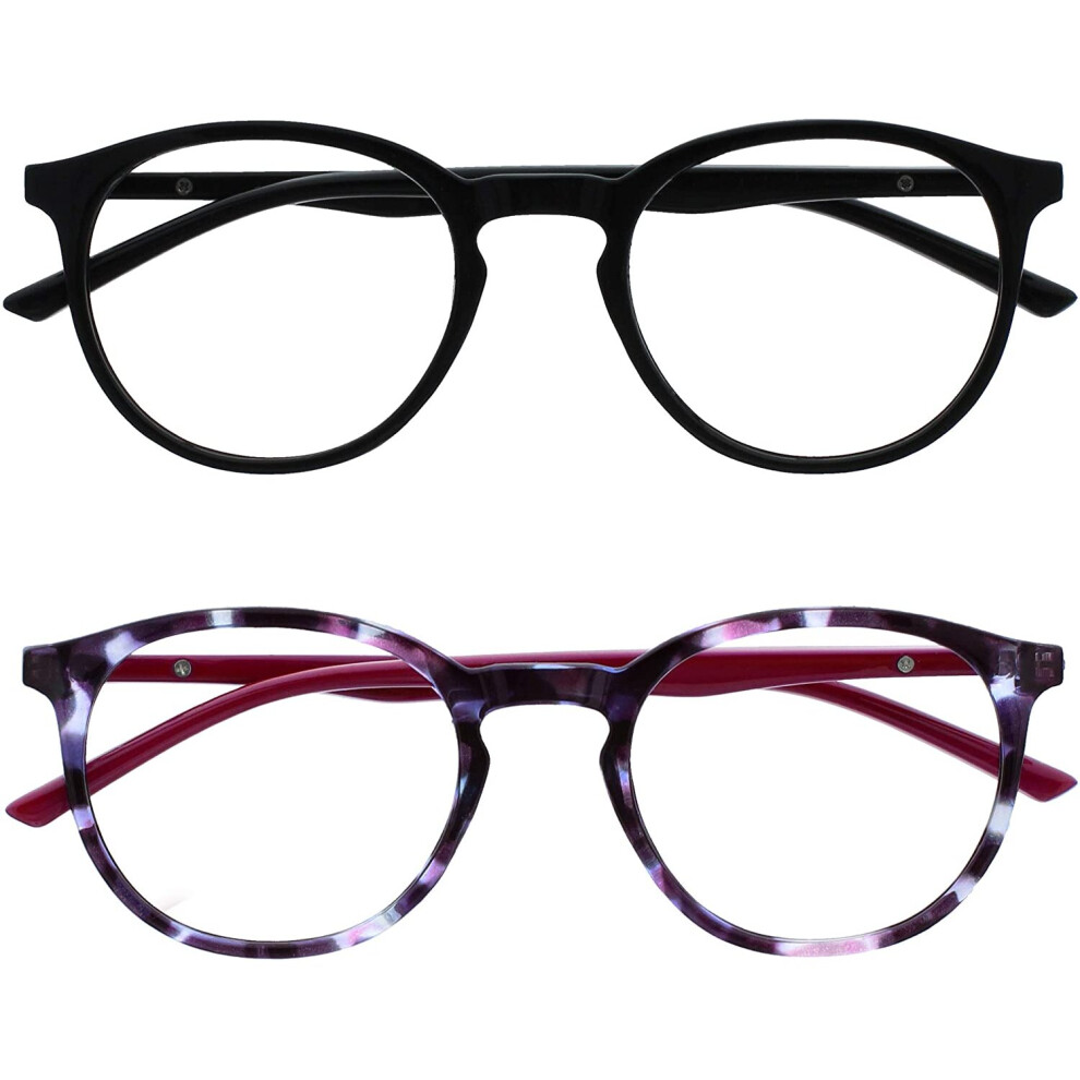 Opulize Met 2 Pack Blue Light Blocking Reading Glasses Computer Gaming Black Purple Mens Womens BB60-15 +1.00