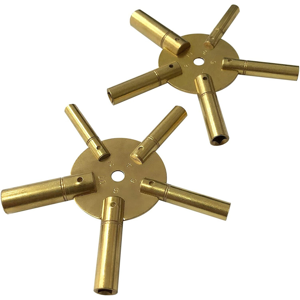 Jewellers Tools 2-10 & 3-11 CLOCK KEY SET : Winged Brass Spider Star Pair - Odd & Even (110)