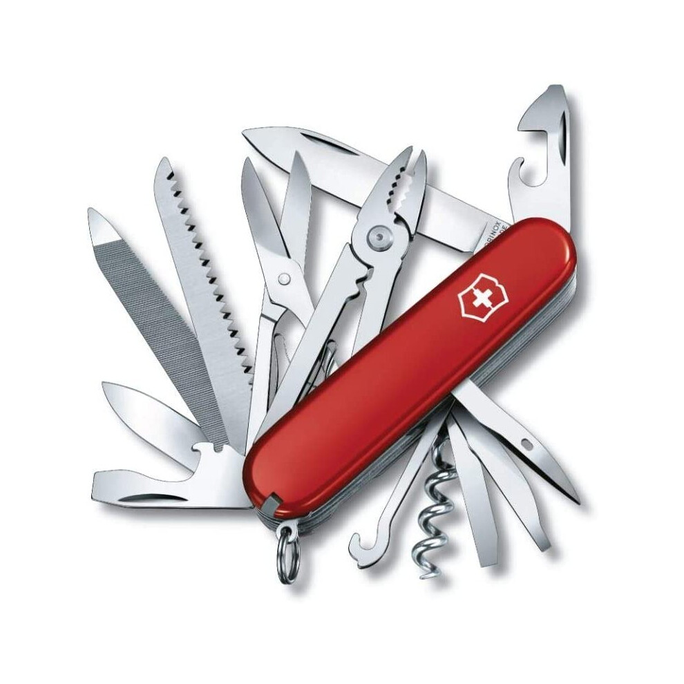 Victorinox Handyman Swiss Army Pocket Knife, Medium, Multi Tool, 24 Functions, Large Blade, Metal Saw, Red