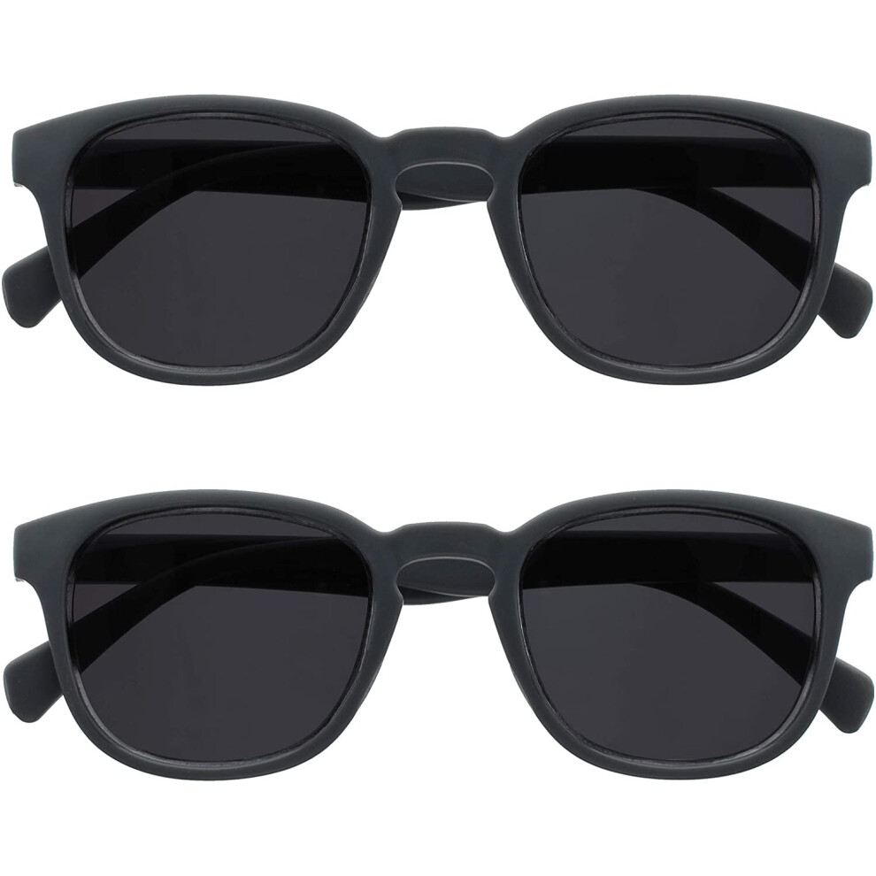 Opulize Pop 2 Pack Mens Womens Smooth Matt Grey Sun Readers Reading Glasses UV400 Spring Hinges Retro Round SS2-7 +1.50-image-OPC-P8TJYNQ-NEW