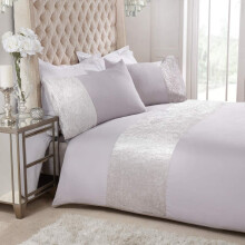 Sleepdown Velvet Cuff Silver Panel Band Luxury Soft Cosy Duvet Cover Quilt Bedding Set with Pillowcases - King (220cm x 230cm)