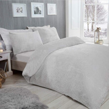 Sleepdown Waffle Teddy Fleece Silver Warm And Cosy Reversible Soft Duvet Cover Quilt Bedding Set With Pillowcases - Double (200cm x 200cm)