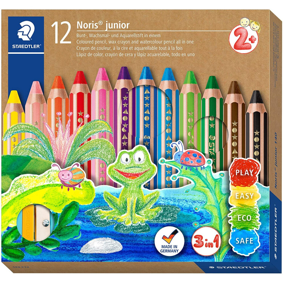 Staedtler Noris Junior 3-In-1 Colouring Pencil Pack Of 12 Assorted Colours + Sharpener