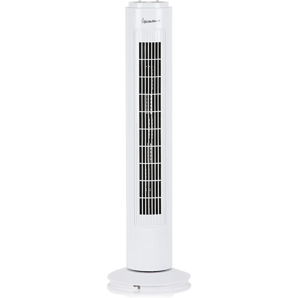 Signature S40012 Portable 29 Inch Oscillating Tower Fan with 1 Hour Timer and 3 Speed Settings, White