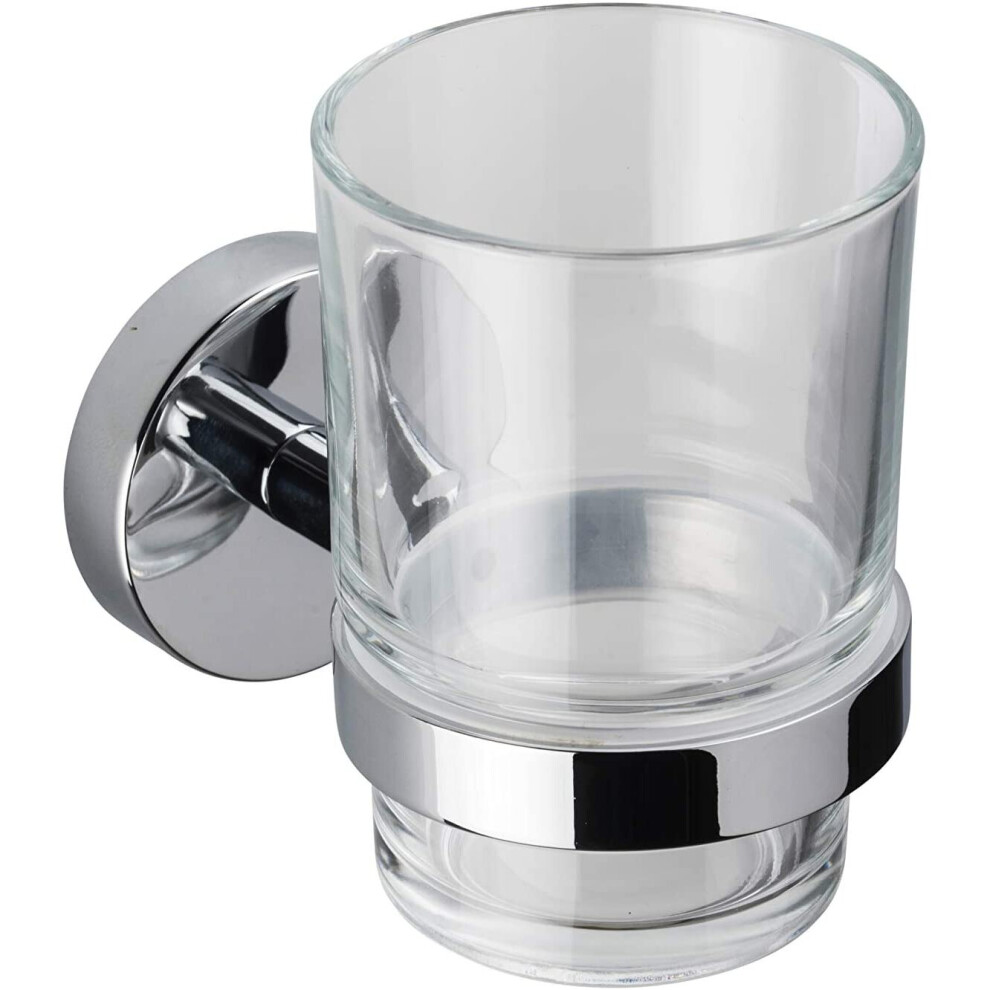 Croydex Flexi-Fix Easy to Fit Pendle Tumbler and Holder, Chrome, 10.5 x 6.7 x 9.5 cm