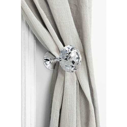 2-Pack Silver Metal Crystal Curtain Holdbacks – Wall-Mounted Tie-Back Hooks For Drapery