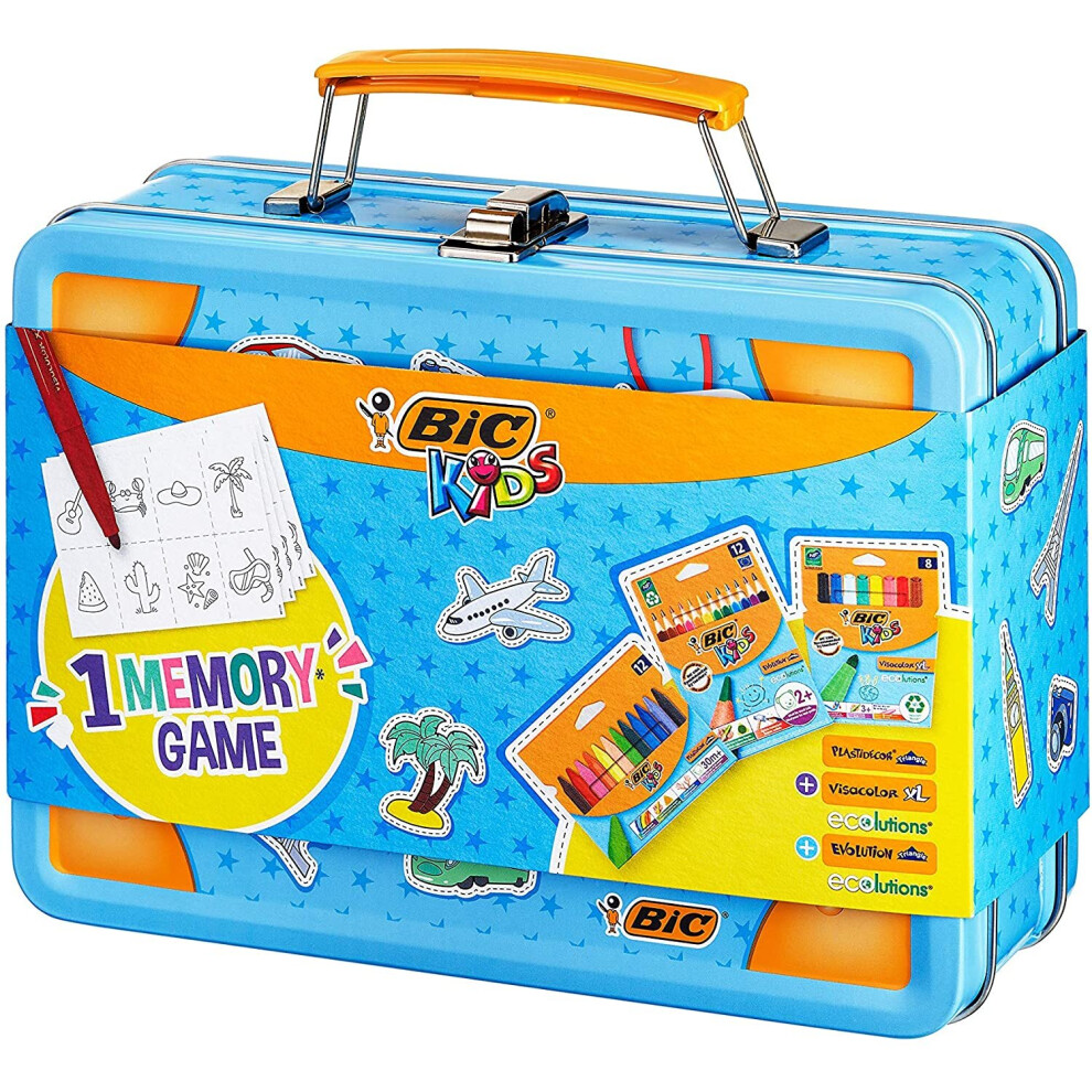 Bic Kids Memory Game Travel Case: Colouring Pencils, Crayons, Felt Pens, 32-Piece Memory Game - Assorted Colours, Box Of 64