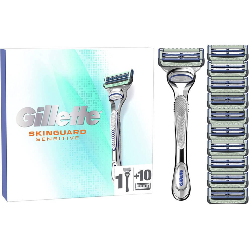 Gillette SkinGuard Sensitive Men's Razor with Precision Trimmer + 10 Refill Blades