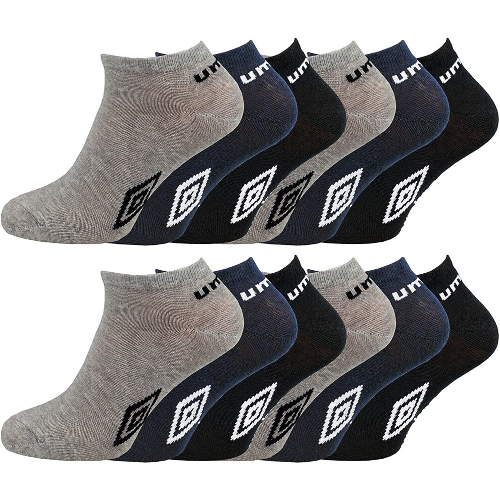 (12 Pairs) New 6 Pairs Umbro Official UK 6-11 Trainer Liner Sports Socks Cotton Rich Adults (Dark Mix))