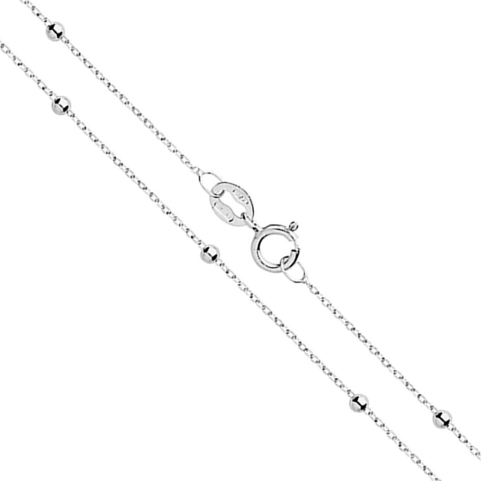 (16 Inch) 9ct White Gold Flat Trace and Bead Ball Chain Necklace 16 - 24 Inch