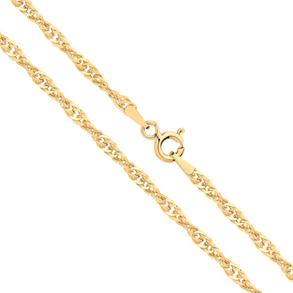 (20 Inch) 9ct Gold 2mm Tight Twist Singapore Chain Necklace 16 - 24 Inch