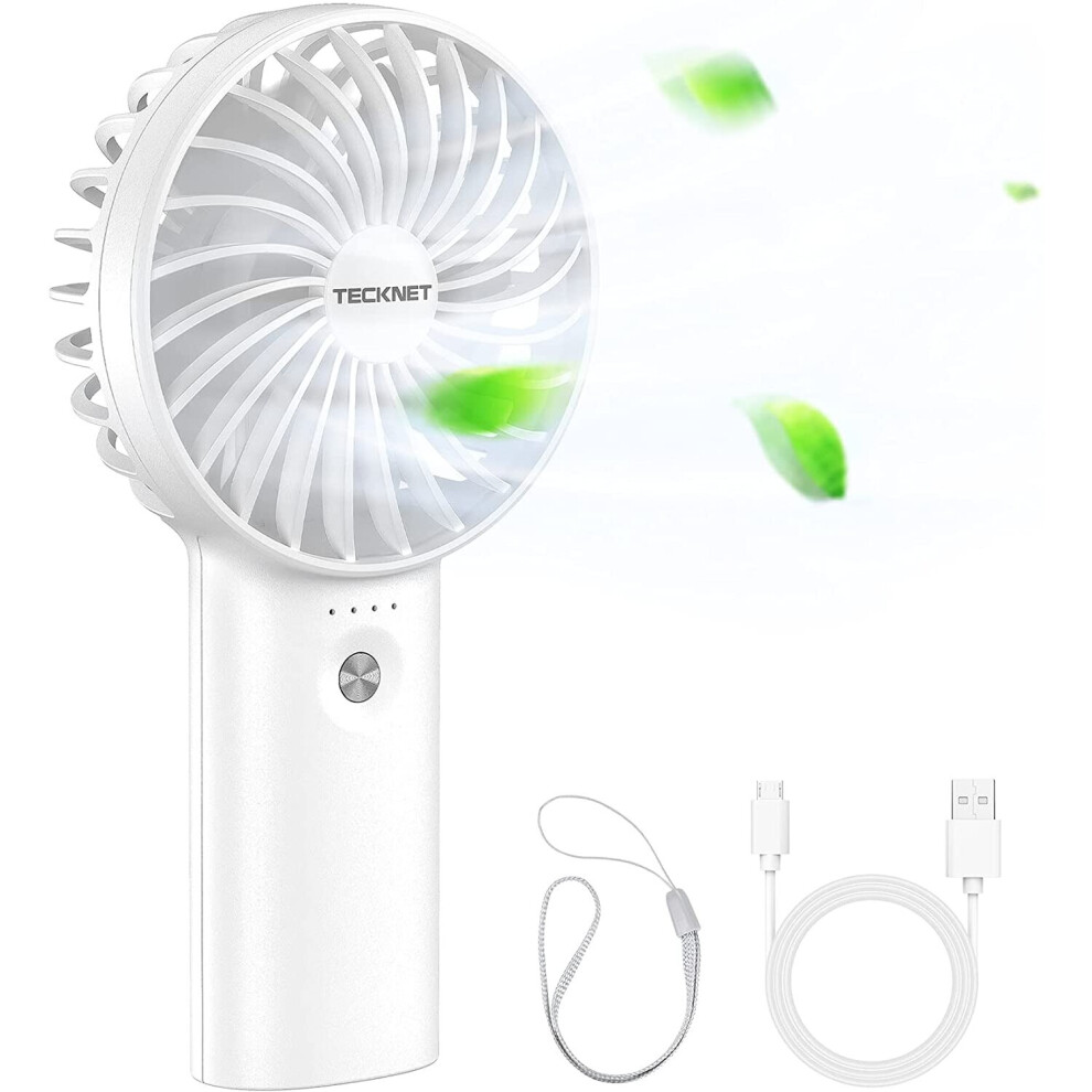 TECKNET Mini Handheld Fan, Portable USB Fan with Rechargeable 5200mAh Power Bank Function Personal Electric Fan, 3 Adjustable speed Desk Fan for Home