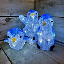 Christmas Set 3 of Acrylic Penguins with 30 Ice White LEDs