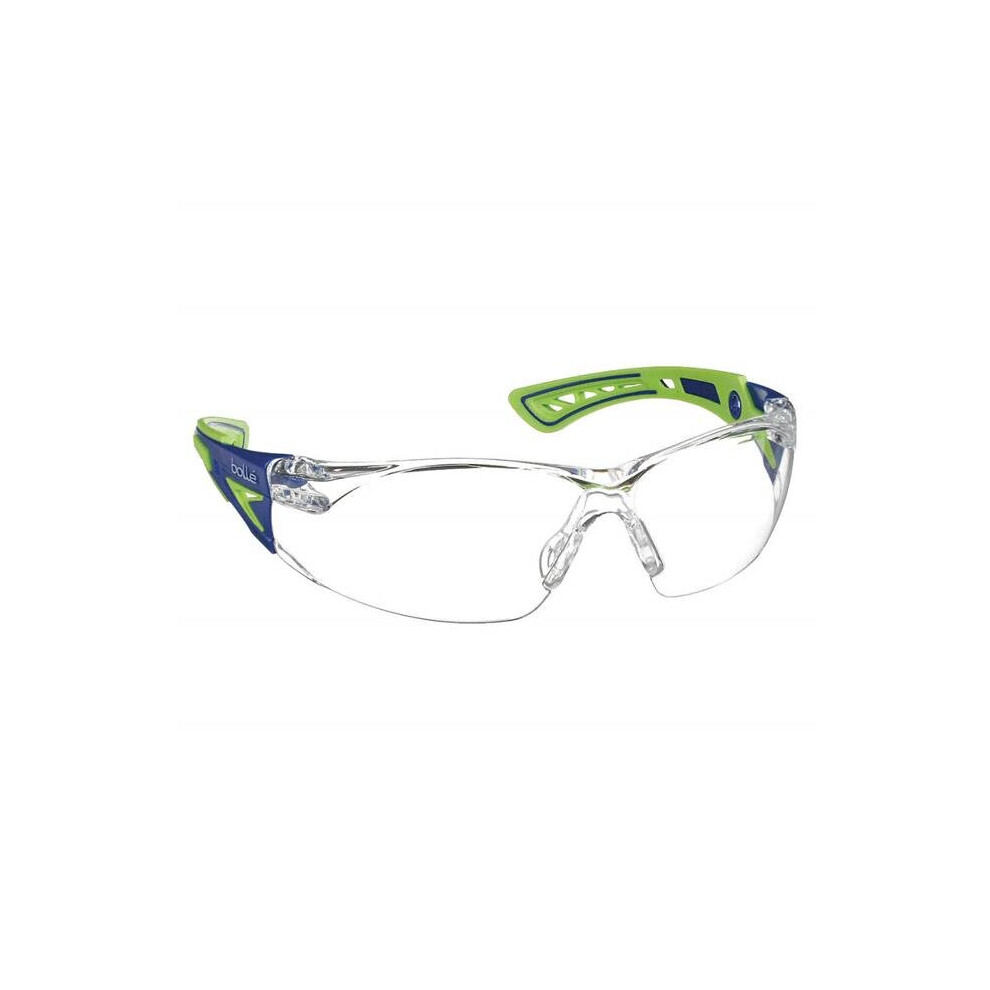 Bolle Safety 286-40256 Clear Lens Anti-Fog Rush Plus Safety Glasses, Blue & Green